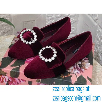 Dolce & Gabbana Velvet Crystals Loafers Slippers Burgundy 2021 - Click Image to Close